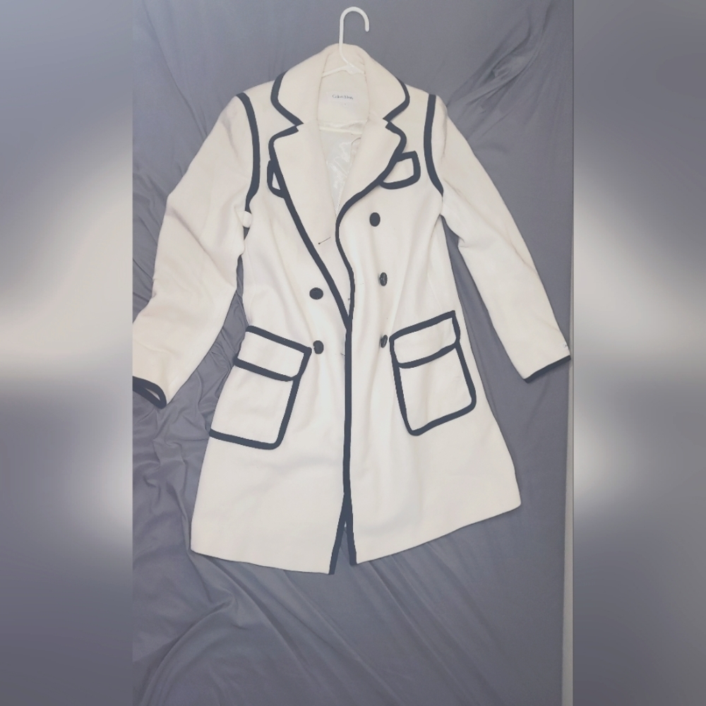 Calvin Klein White Peacoat with Black Trim